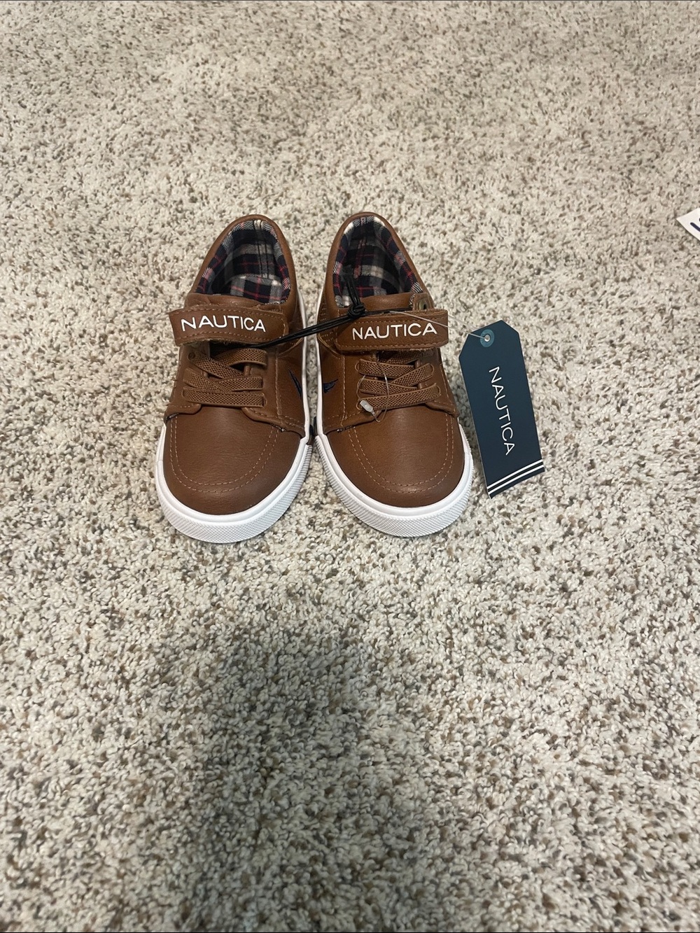 Nautica Kids Brown Faux-Leather Sneakers with White Soles